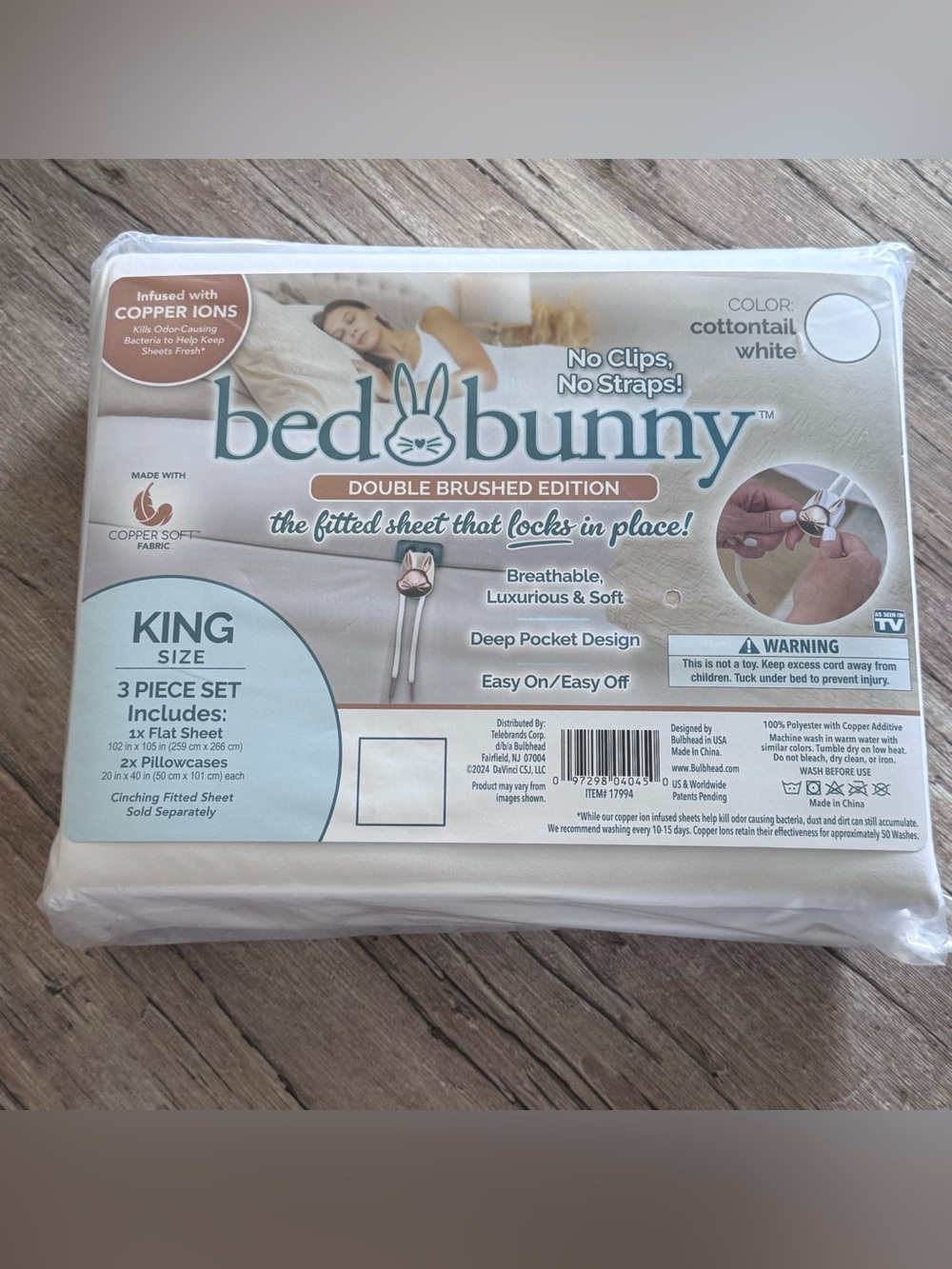 King Size Cotton Tail White Double Brushed Flat Sheet & Pillowcase Set
